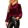 thumbnail image 4 of INSPIRE CHIC Women's Vintage Velvet Blouse Cowl Neck Lantern Long Sleeve Tops M Wine Red, 4 of 6