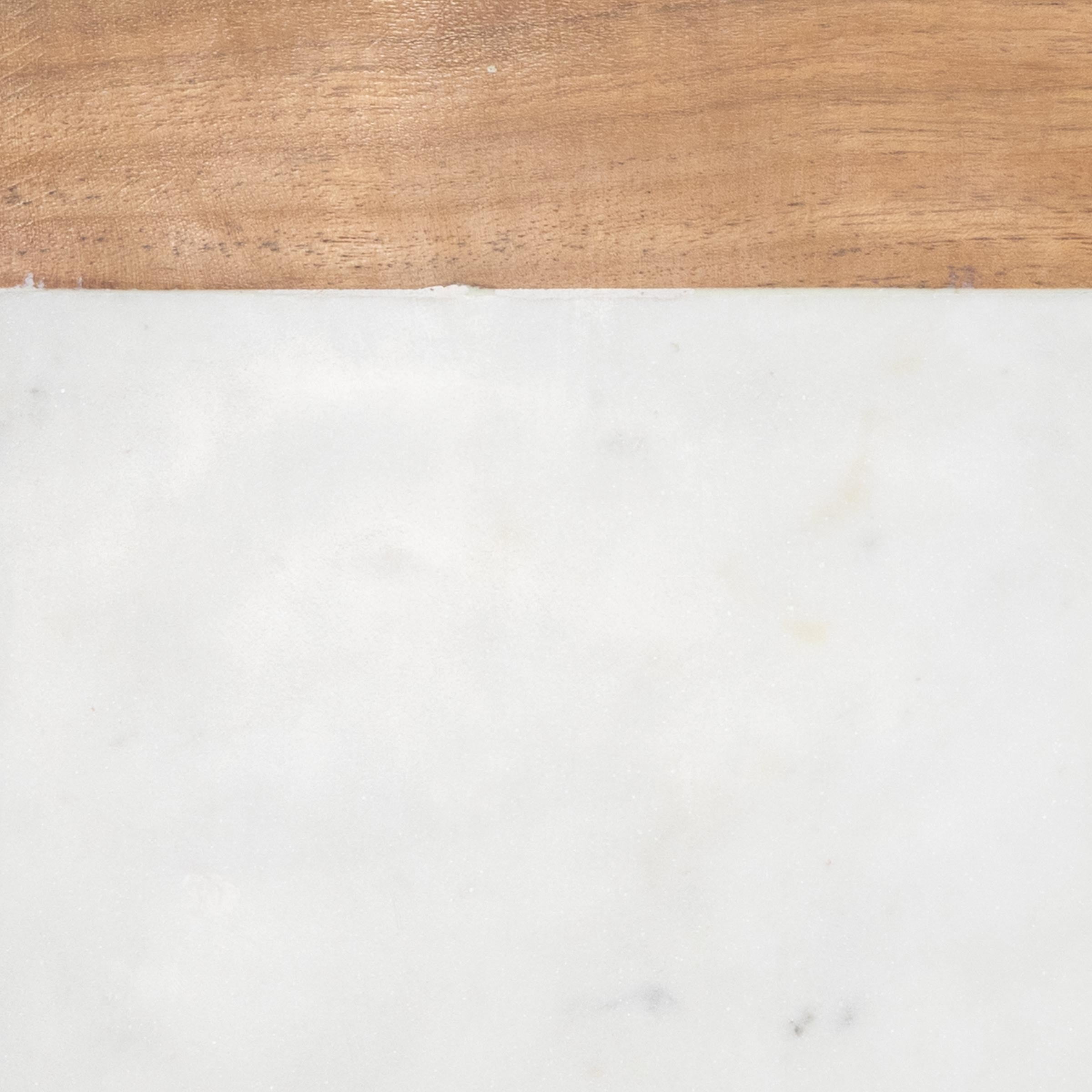 Foreside Home & Garden White Small Square Marble and Wood Kitchen Serving Cutting Board
