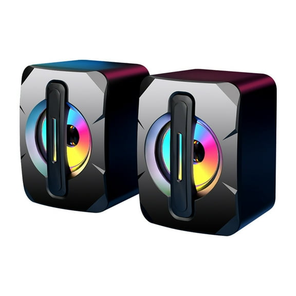 vankin RGB LED Computer Speakers with Stereo Sound, USB and 35mm AUX Compatible for PC, Laptop and Mobile Devices, Mini Portable Design with Subwoofer Clearance