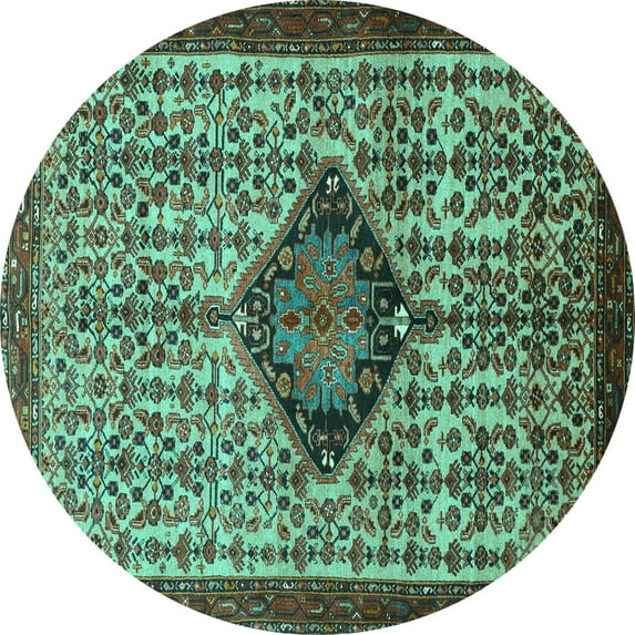 Ahgly Company Machine Washable Indoor Round Persian Turquoise Blue Traditional Area Rugs, 8' Round