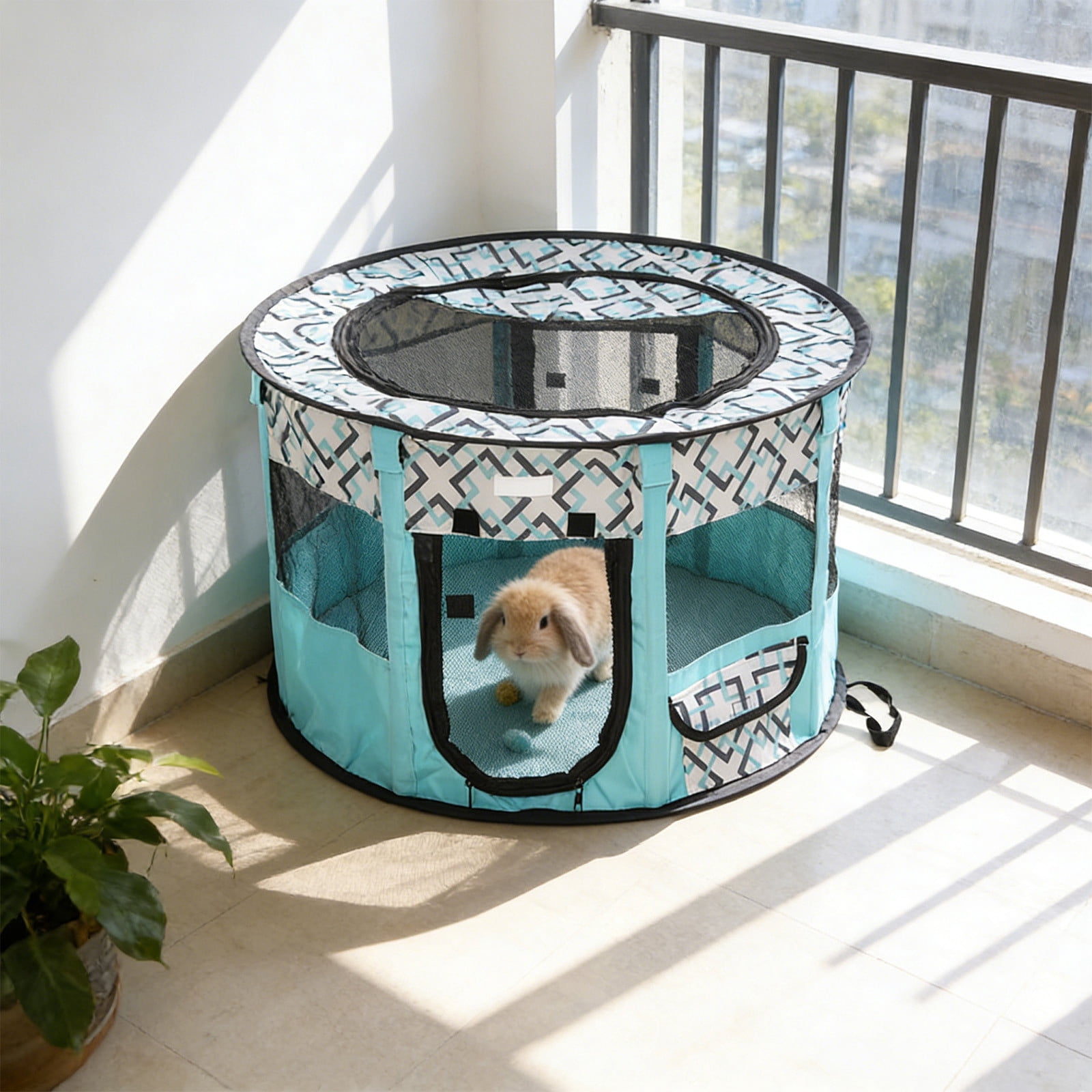 Portable Pet Cat Playpen, Round Cat Cages Indoor Collapsible Dog Crates Tent Kennel Playpen Indoor & Outdoor (Green)
