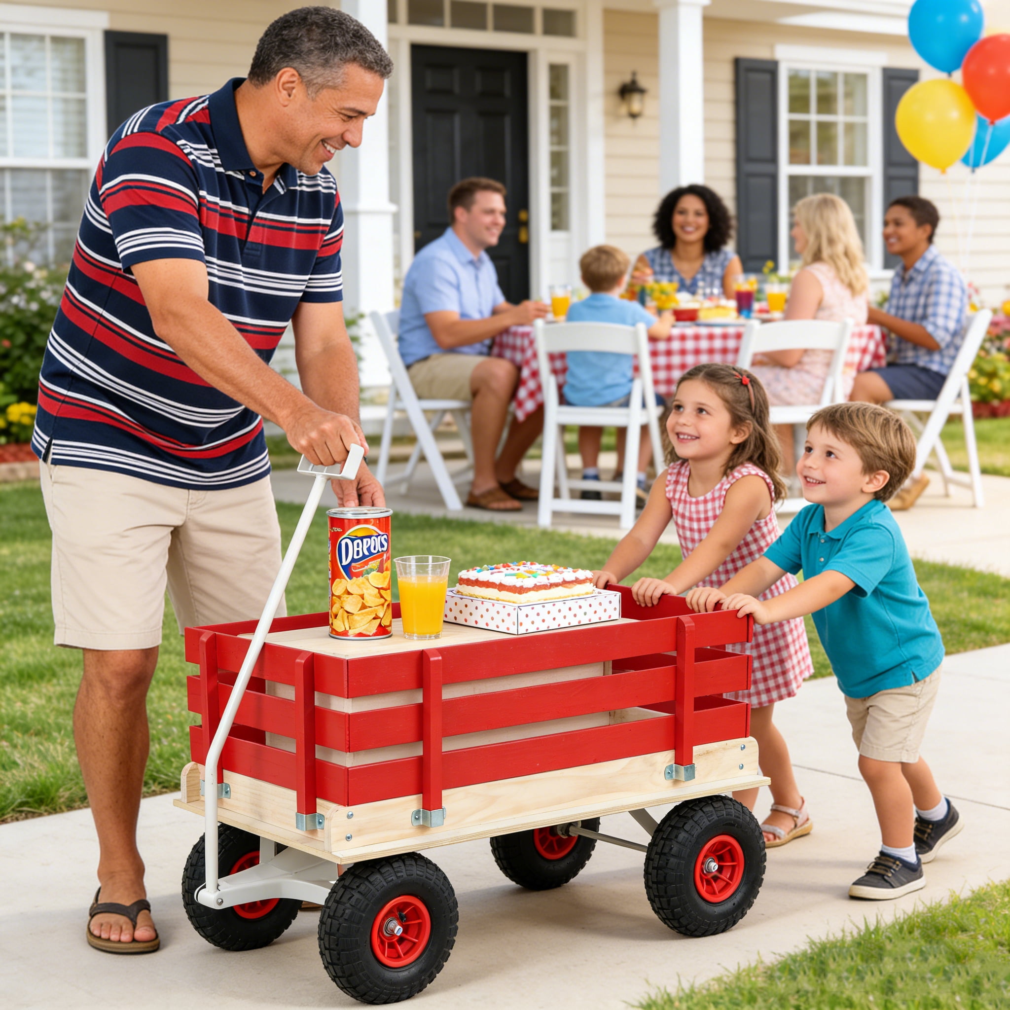 Wooden Garden Car Rubber Inflatable Wheels, Children'S Car, Outdoor Camping, Courtyard Transportation And Family Trailer