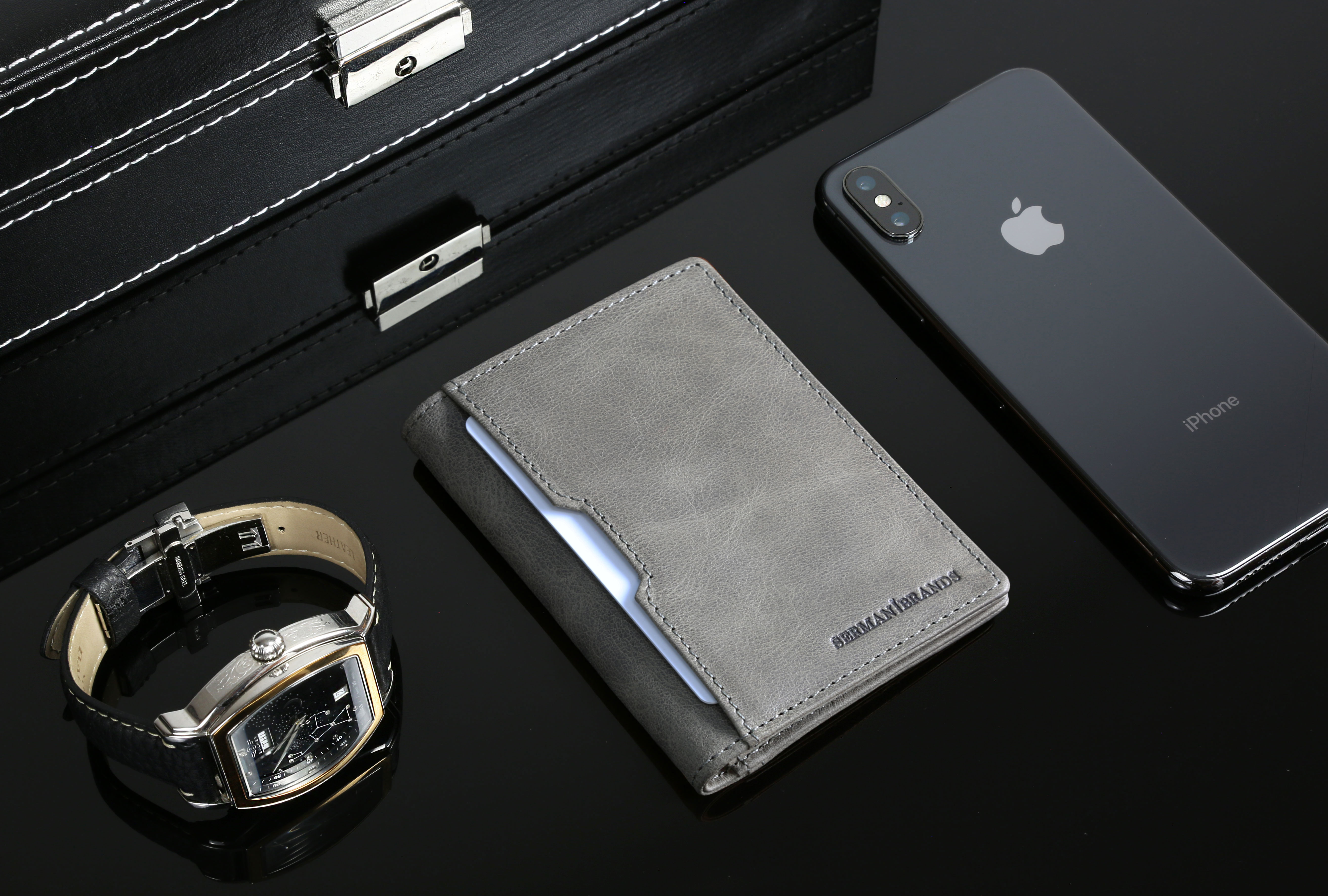 Serman Brands Wallets for Men | Slim Mens leather Wallet | RFID Blocking Minimalist | Card Front Pocket Bifold Travel Thin | Slate Gray - image 4 of 6