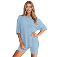 thumbnail image 5 of Stichou Women's Two Piece Lounge Set 2026 Summer Casual Oversized Shirts Biker Shorts Matching Airport Travel Outfit Clothes Blue 2XL, 5 of 6
