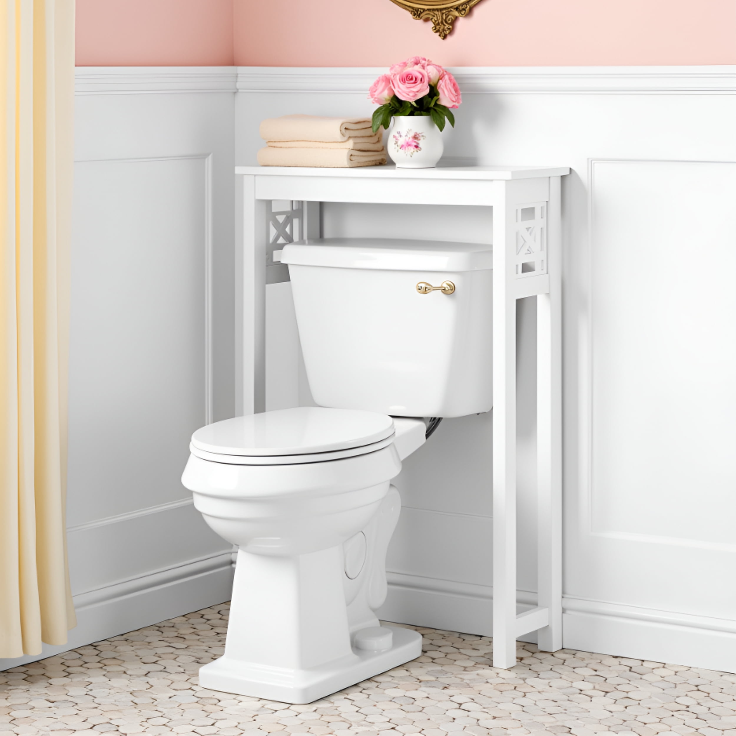 Alaterre Furniture Derby Over Toilet Storage Shelf, 27 in. W x 37 in. H, White, Space-Saving Bathroom Organizer with Fixed Shelf and Open Gridwork Design