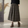 thumbnail image 2 of DHFJKG Womens Skirts Plaid Pleated Midi Long Skirt A-line Elastic Waist Autumn Winter Tartan Soft Skirt, 2 of 6