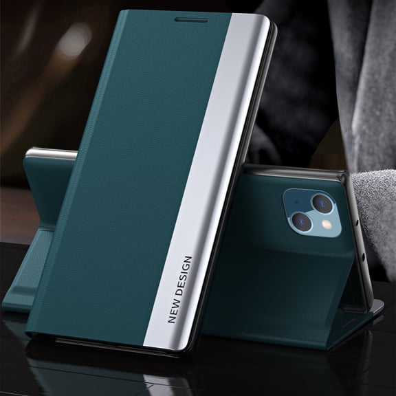 Compatible with iPhone 15 Plus, Built-in invisible Stand, Full Protection Shockproof Thin Magnetic Luxury PC Plating   PU Leather Slim Fit Smart Case for iPhone 15 Plus,Cyanblue
