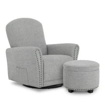 Evolur Vienna Swivel Glider with Ottoman and Nailhead Trim, Greenguard Gold Certified, Made from Sturdy and Sustainable FSC-Certified Wood, Grey
