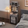 thumbnail image 4 of Spaco Vanity Desk with Sliding Mirror and LED Lights, Makeup Table with Charging Station and Storage Shelves, Compact Mini Corner Vanity Set with Hidden Storage Stool for Small Space, Gray, 4 of 15
