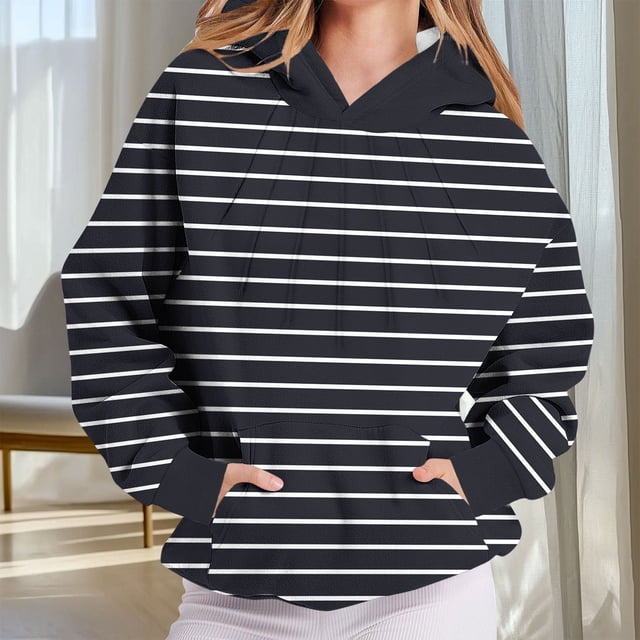 Ailaofu Women Stripe Pullover Long Sleeve Outwear Base Layer Warm Soft Fall Winter Top