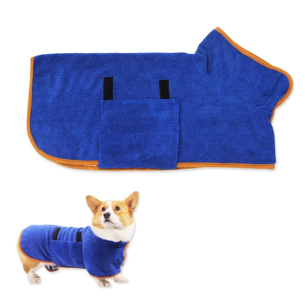 Toalla de baño para secado de perros, material de microfibra, albornoz absorbente de secado rápido para perros, higroscópico de secado rápido para mascotas, cuello y cintura ajustables
