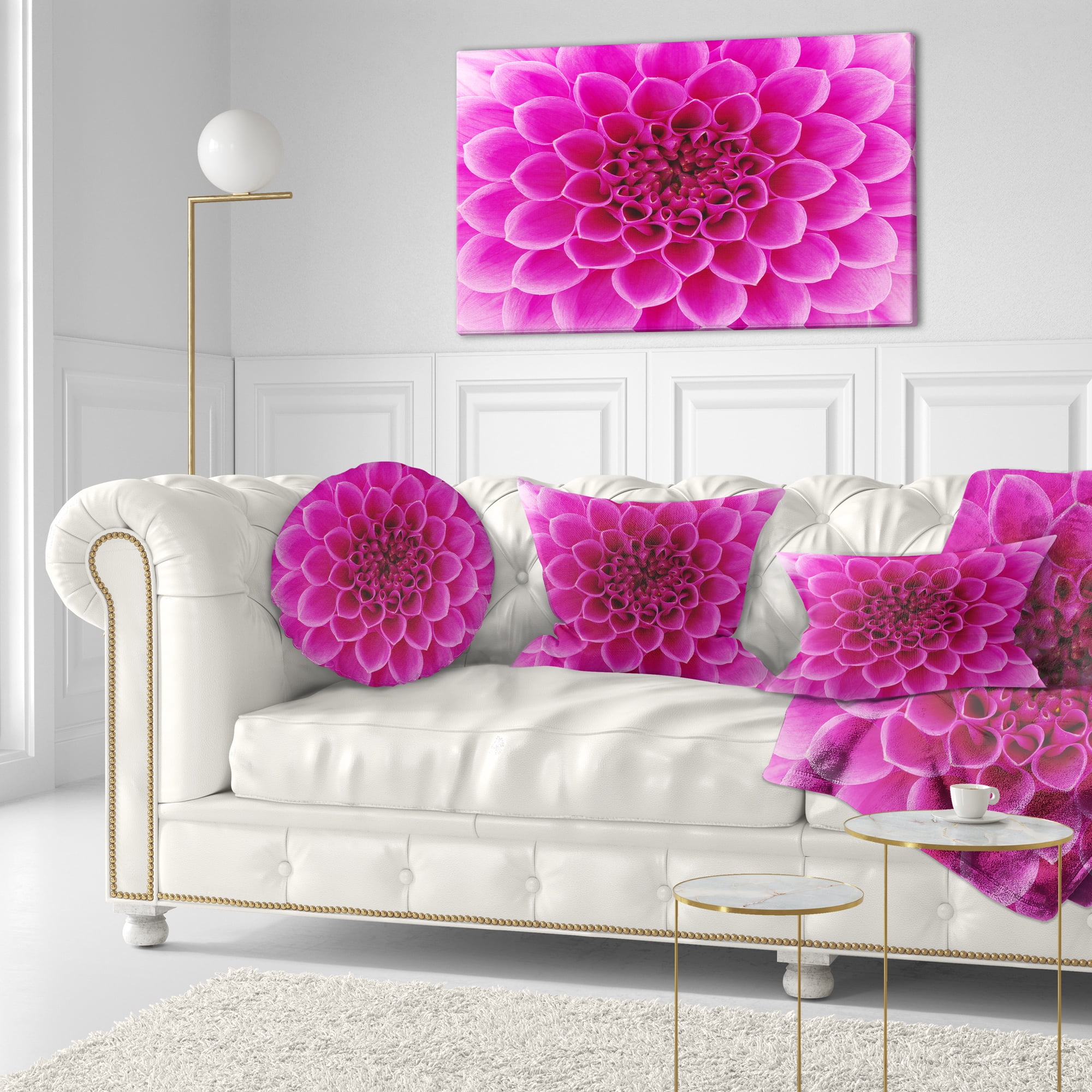 Designart Large Pink Flower and Petals - Floral Throw Pillow - 12x20