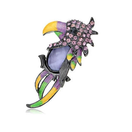 Purple Rose Crystal Body Rhinestone Parrot Bird Head Profile Pin Brooch