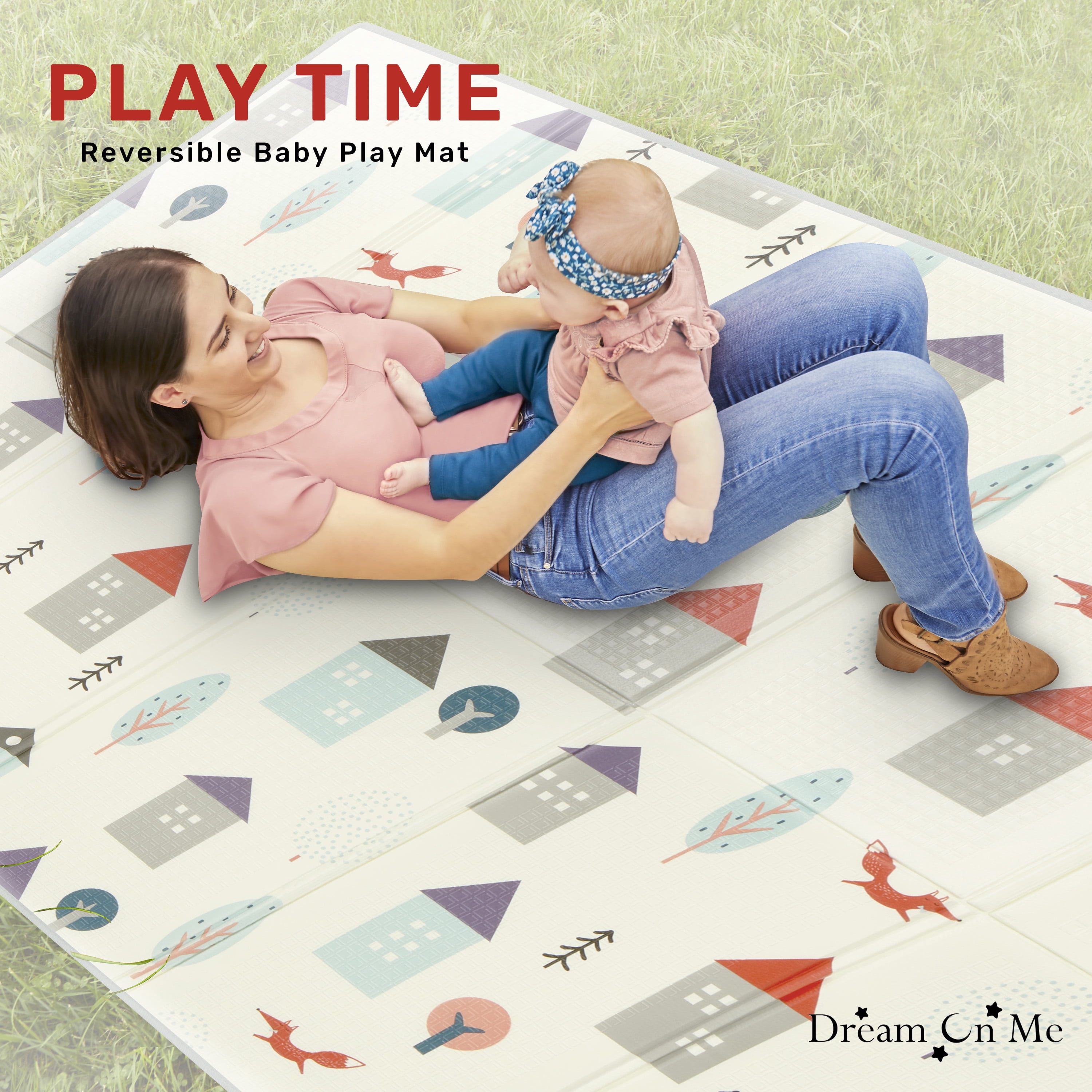 Dream On Me Play Time Reversible Baby and Toddler Play Mat Foldable with Extra Large Thick Foam, Multi