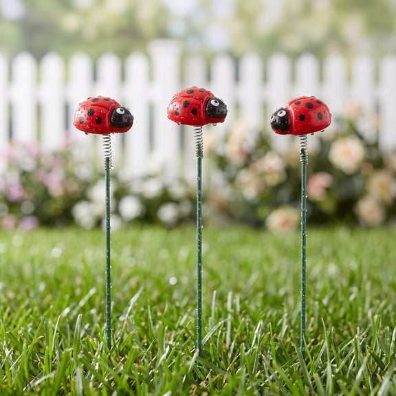 icolorfuled 10 Pack Ladybug Garden Stakes, Outdoor Yard Art Decor, Lawn Ornaments for Patio, Flower Bed, , Garden Pots