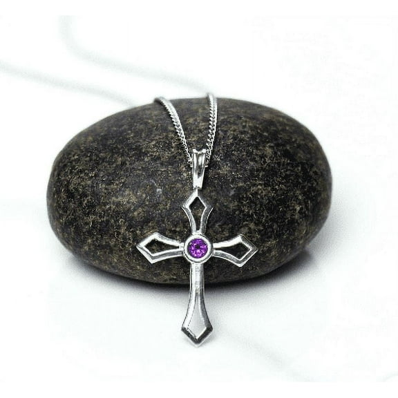 Carillon Cross Pendant Necklace Rhodolite Gemstone 925 Sterling Silver Rhodium Plated For Women