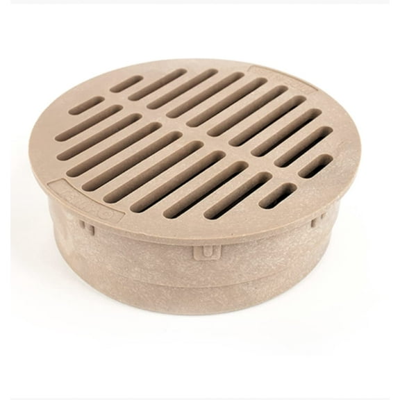 Premium USA Made 6" Inch Outdoor Round Flat Drain Grate Cover - Fits All 6" Inch Sewer & Drain Pipe / Fittings, Also Fits Triple Wall Pipe & Corrugated Landscape Pipe 6" & NDS Catch Basin (TAN)