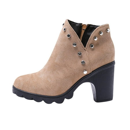 

hopeusnice Women s Ankle Boots Suede Platform Chunky Heel Buckle Zipper Boots Block Heel Round Toe Slip on Comfortable Elegant Stylish Shoes Brown 39