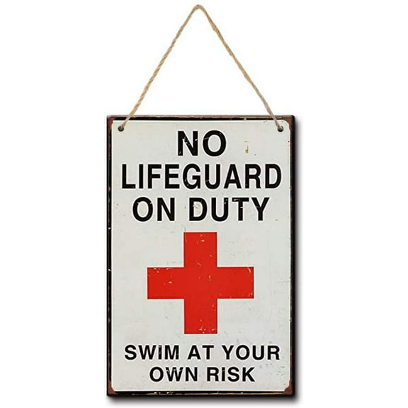 Outdoor Yard Pool Sign - No Lifeguard On Duty Swim at Your Own Risk Sign (W3083)