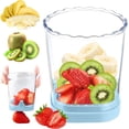 thumbnail image 1 of Cortr de fresa, taza portátil para cortar frutas, hoja de acero inoxidable, herramienta de corte de fresa con placa de empuje para huevo de plátano y uva (azul claro), 1 of 3