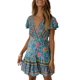 thumbnail image 1 of Mini vestido de playa con cuello en V y estampado floral bohemio con volantes y volantes para mujer Zhivalor WRQX-20-1, 1 of 7