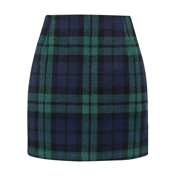 Avamo Women Pencil Skirts Aline Mini Skirt Plaid Casual Winter Green M