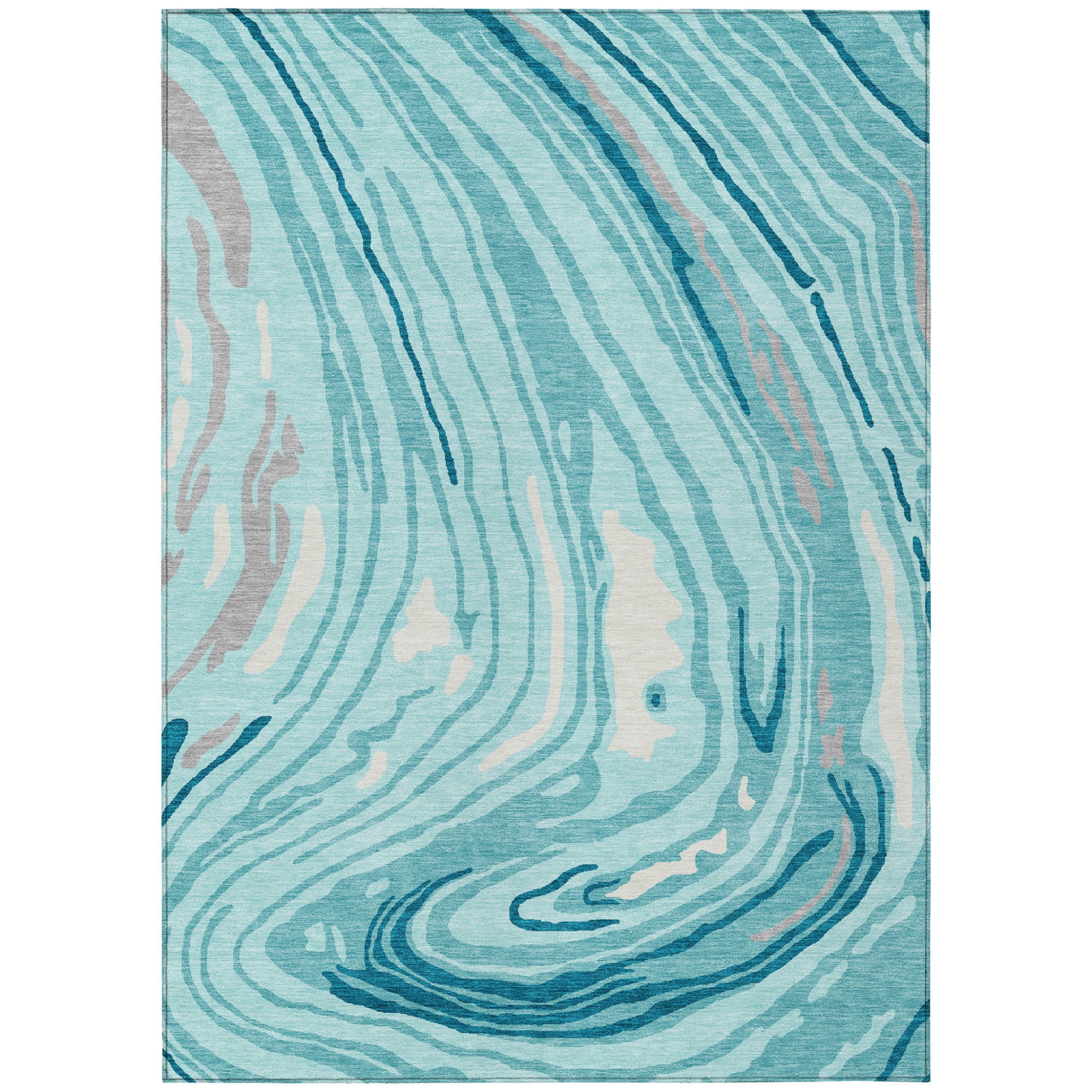 HomeRoots 601311 8 x 10 ft. Turquoise, Teal Blue & Gray Abstract Washable Indoor & Outdoor Rectangle Area Rug