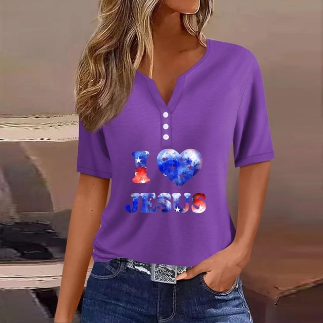 Fiudx Ofertas y Liquidaciones Blusa de Manga Corta Estampada a La Moda para Mujer, Blusas Informales con Cuello En V