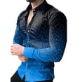 thumbnail image 1 of DYMADE Men Lapel Single Breasted Long Sleeve Printed Slim Shirt Top, 1 of 4