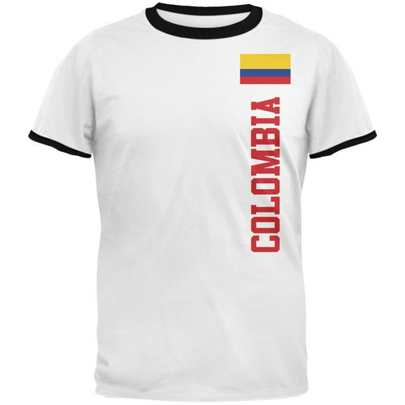 World Cup Colombia Mens Ringer T Shirt White-Black X-LG