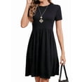thumbnail image 4 of Women'S Short Sleeve Summer Dress Pleated Loose Swing Knee Length Dresses with Pockets, 4 of 9