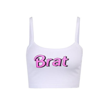 

Fanvereka Women Sexy Summer Cropped Vest Sleeveless Letter Print Low-cut Camisole Lady Backless Slim Clubwear