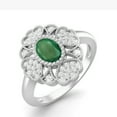 thumbnail image 2 of 6X4 MM Oval Natural Emerald Designer Flower 925 Sterling Silver Valentines Day Gifts Ring, 2 of 3