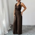 thumbnail image 7 of Qiopertar Women's V-Neck Sleeveless Jumpsuit Casual Loose Fit Romper with Pockets Travel Beach Vacation Sun Protection Comfy Solid Color Jumpsuit, Brown M, 7 of 7