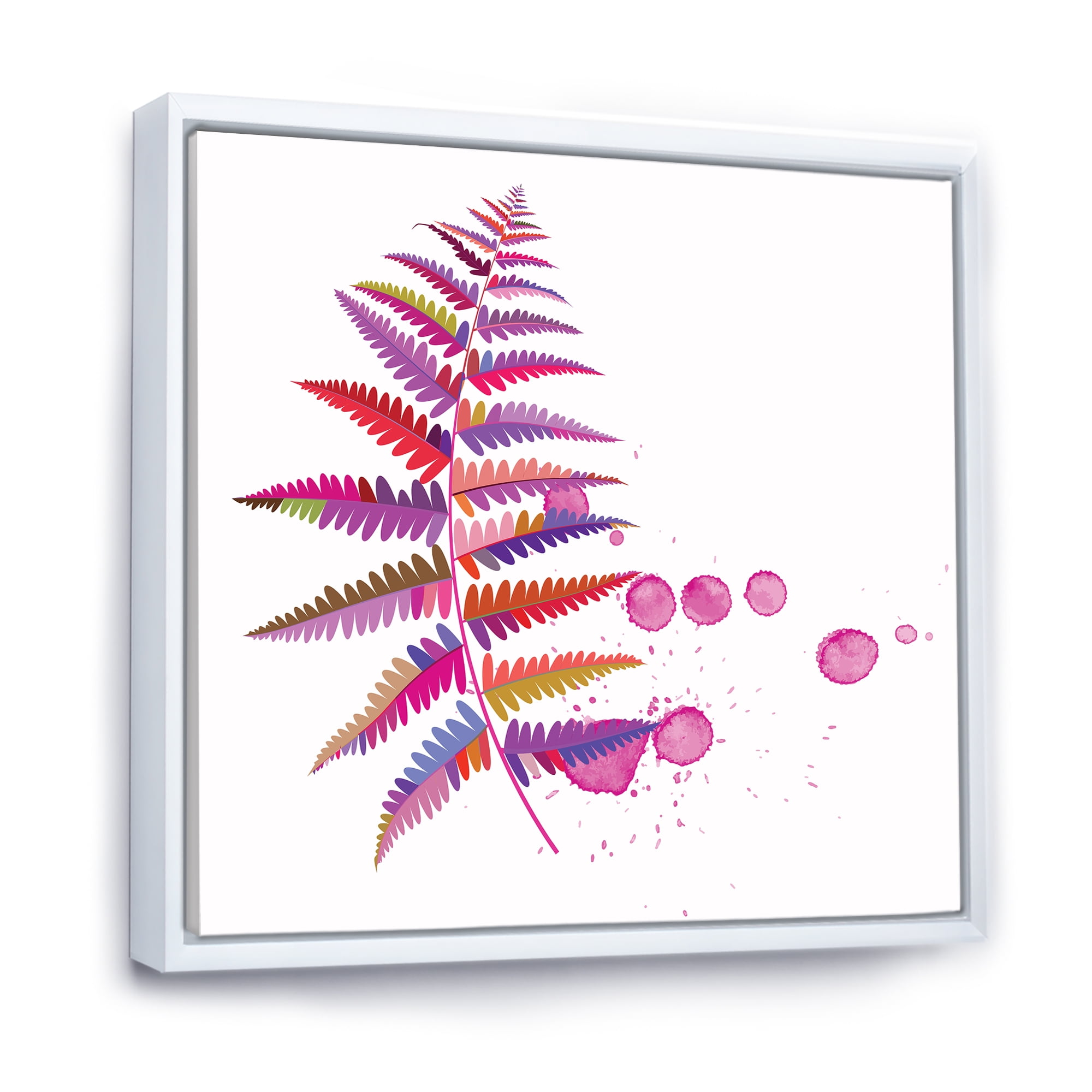 Designart 'Purple Fern With Purple Splash' Farmhouse Framed Canvas Wall Art Print