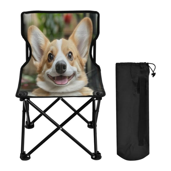 WOBOGO Cute Corgi Camping Chair Convenient Four Corner Backrest Folding Stool Can Hold Up to 220lbs