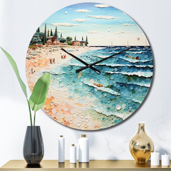 Designart "Beach Photo Sandy Charm V" Nautical & Beach Oversized Wall Clock