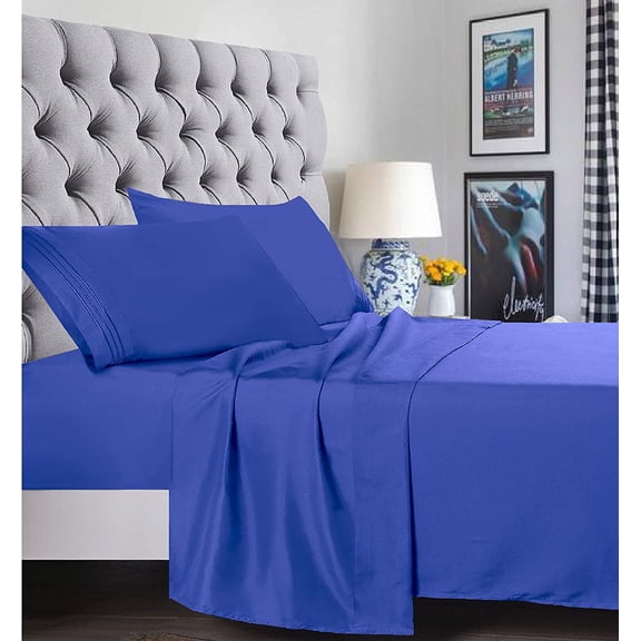 Elegant Comfort King 4-Piece Bed Sheet Set, Deep Pocket Cooling Microfiber Sheets, Blue