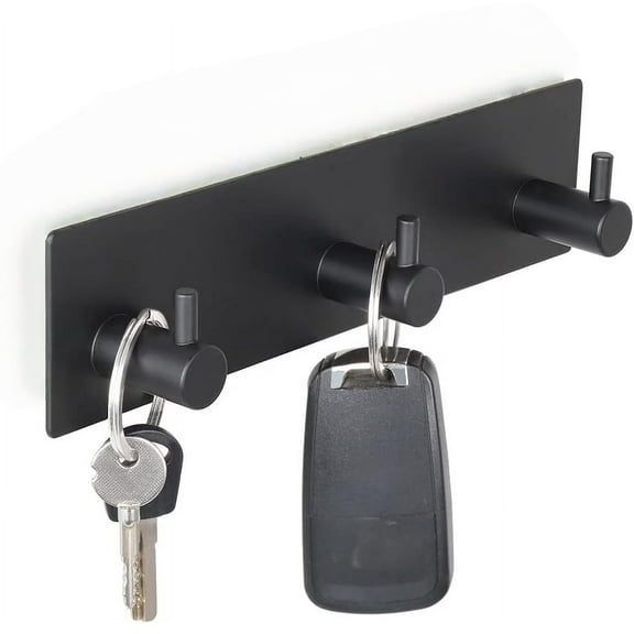 Key Holder for Wall with 2 Self-Adhesive Tapes, No Damage Key Holder Rack for Wall with 3 Key Hooks for Entryway, Door, Bathroom, Kitchen(Black)