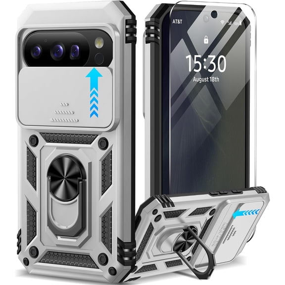 MYKOMI for Google Pixel 11 Case/Pixel 11 Pro Case with Screen Protector & Slide Camera Lens Cover,Built-in Ring Stand Protective Phone Case for Pixel 11 Case/Google Pixel 11 Pro Case