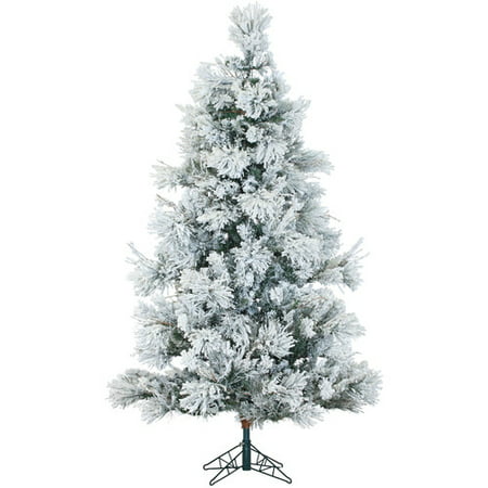 Fraser Hill Farm Pre-Lit 7.5' Snowy Pine Flocked Artificial Christmas Tree with Smart String