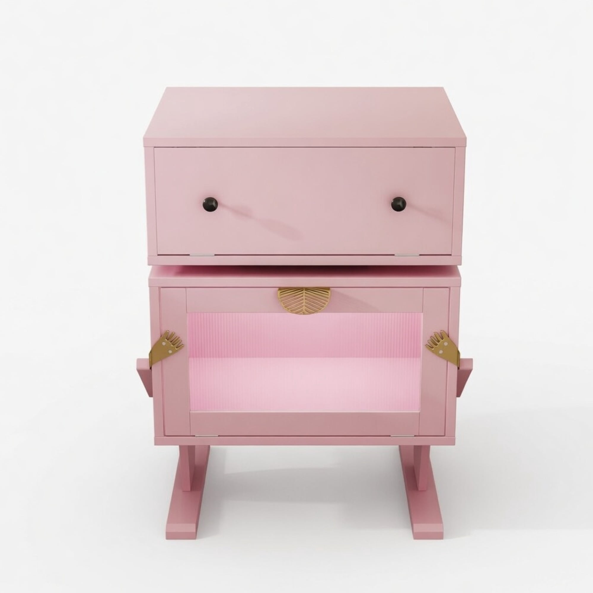 20.7" Wide End Table, Pink Robot LED Nightstand with 360° Rotating Drawer