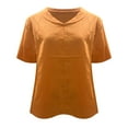 thumbnail image 4 of Dazajoo Womens Cotton Linen V Neck Blouse Summer Oversized Short Sleeve Solid Shirts 2025 Beach Tees,Orange,XL, 4 of 5