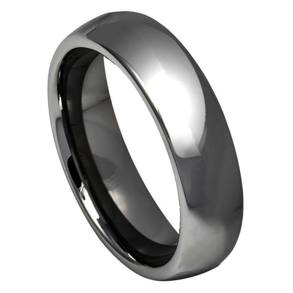 6mm High Polished Shiny Dark Gray IP Plated Classic Domed Ring Wedding Band Ring For Men Or Ladies