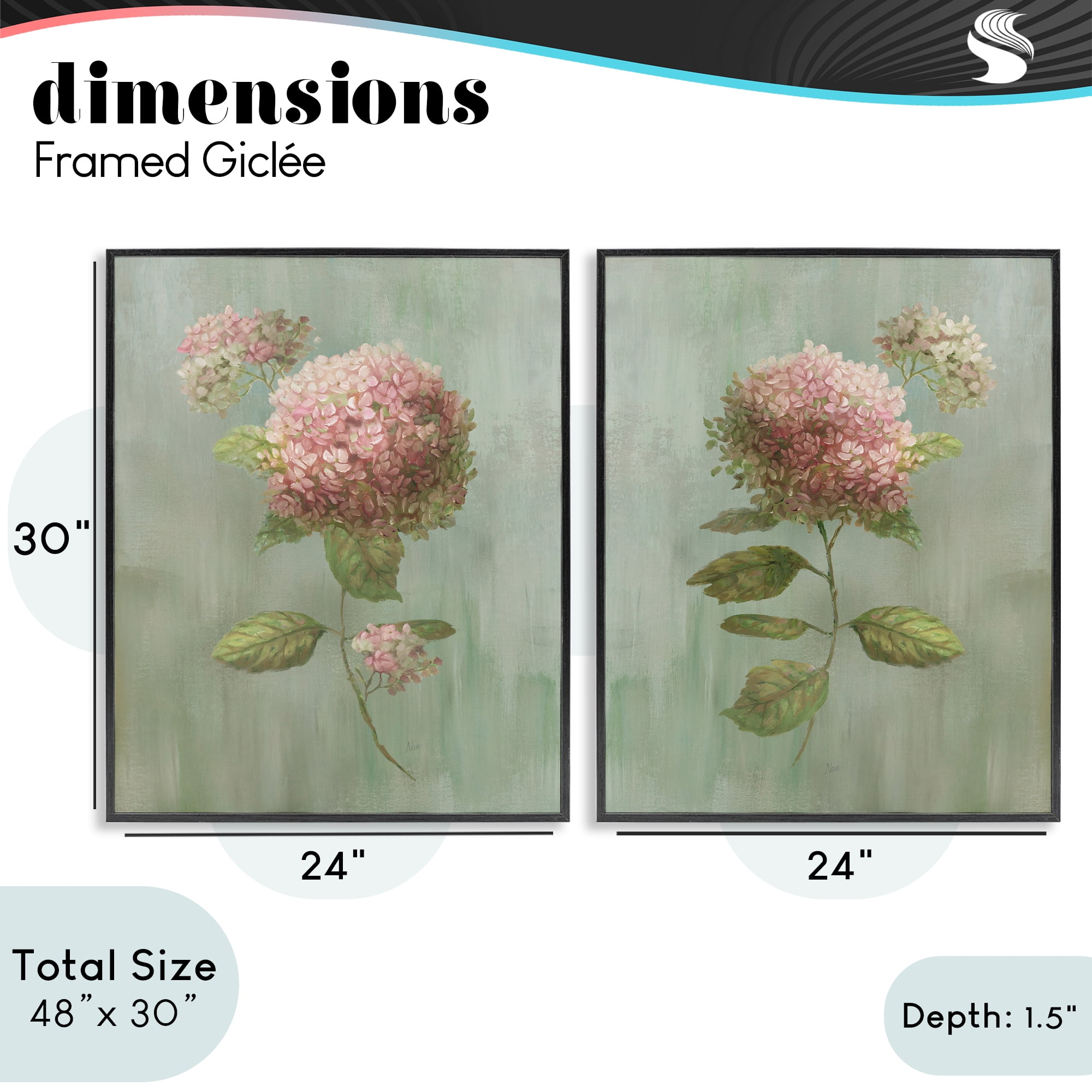 Stupell Industries Aged Pink Hydrangeas 2 Piece Black Framed Giclee Art Set, design by Nan