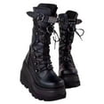 thumbnail image 5 of Womens Goth Platform Boots Chunky Heel Boots Lace Up Zipper Round Toe Mid Calf Boot, 5 of 8