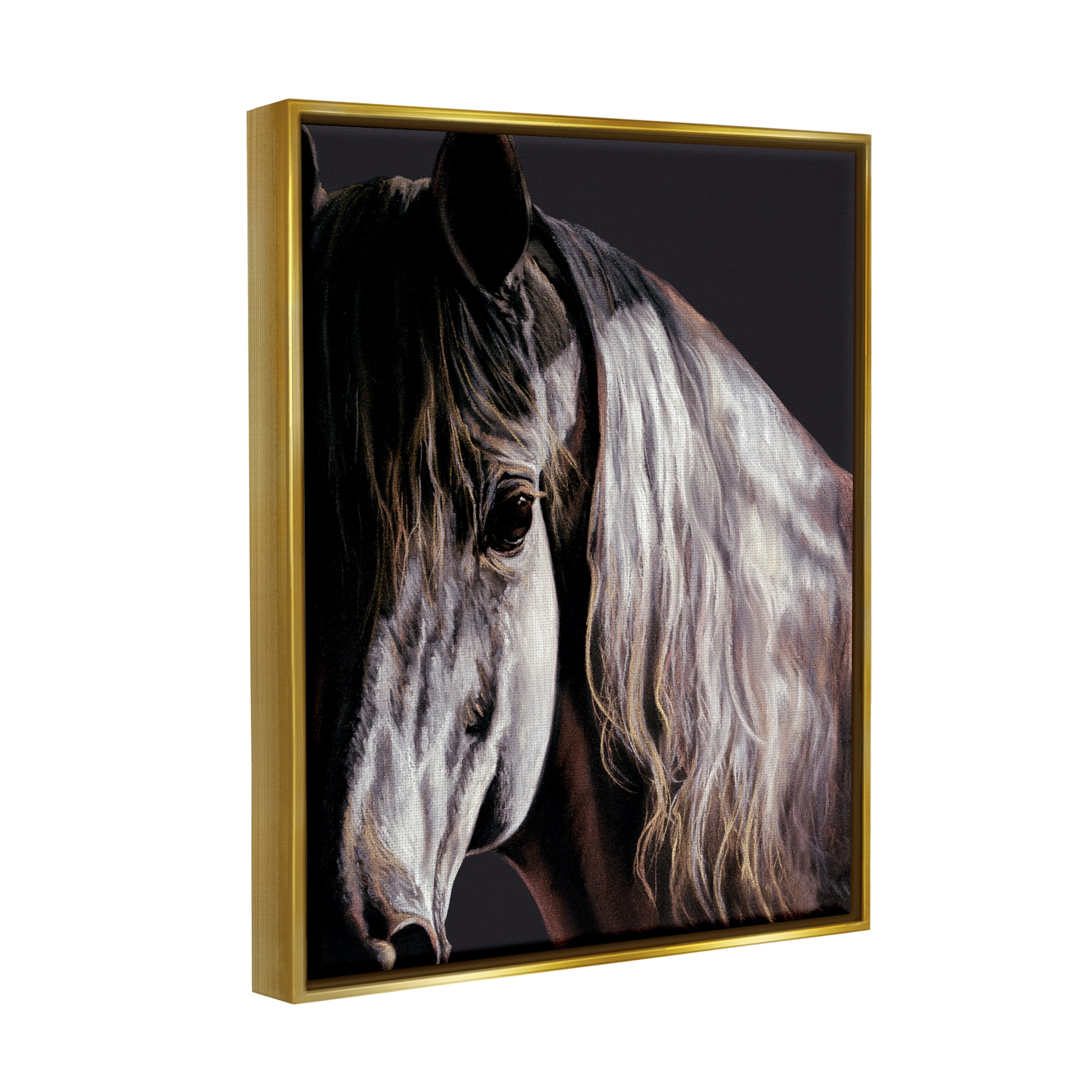 Stupell Industries Horse Portrait in Shadow Animals & Insects Painting Gold Floater Framed Art Print Wall Art, 17 x 21