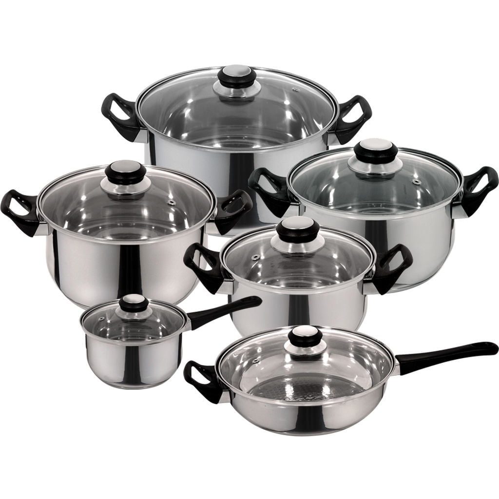 Diamond Home 12 Piece Stainless Steel Cookware Set Black Handles