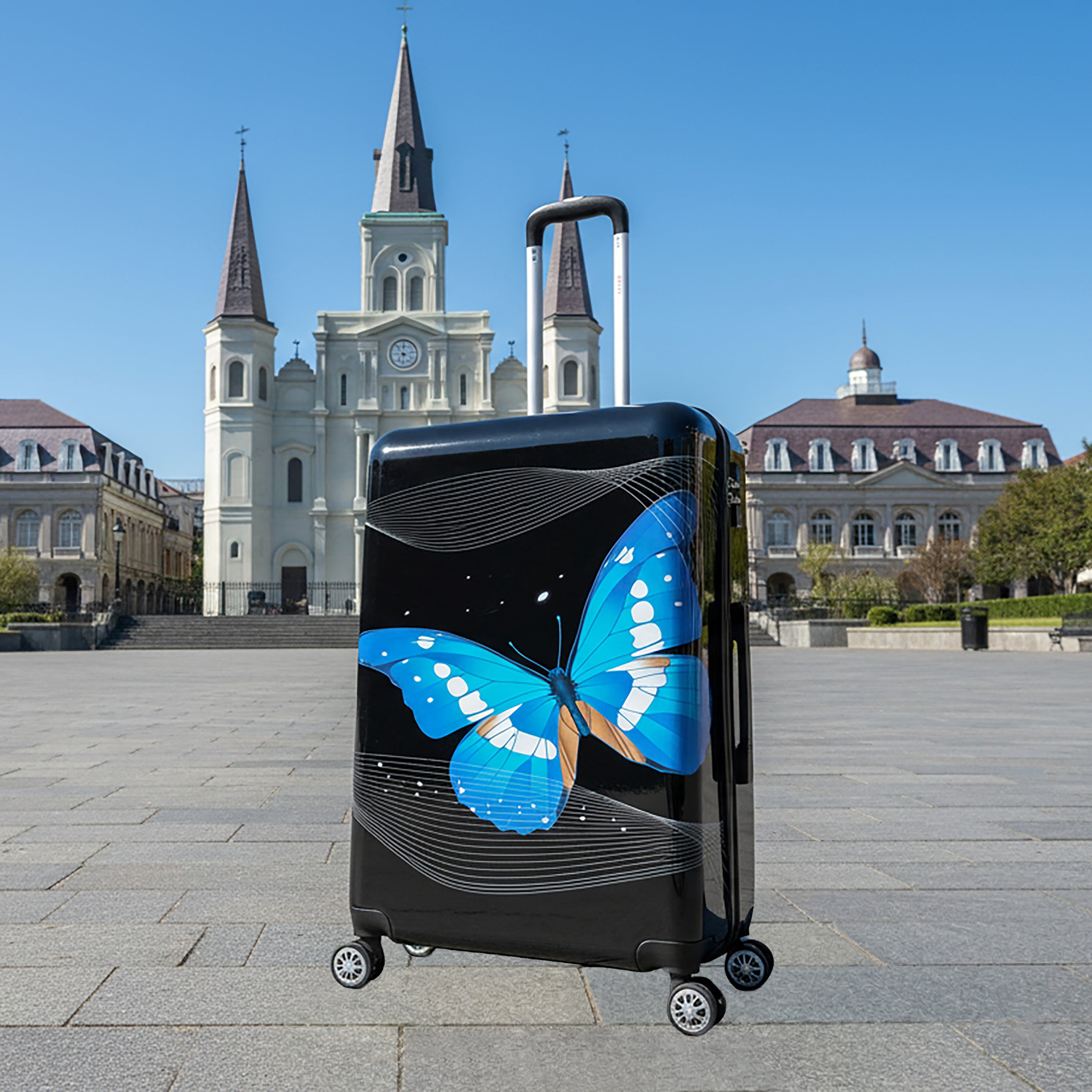 InUSA Print 28" Hardside Lightweight Luggage with Spinner Wheels, Handle, Trolley, Black Butterfly