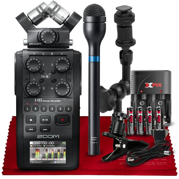 Zoom H6 All Black 6-Input / 6-Track Portable Handy with Single Mic Capsule (Black) + Microphone, 7" Magic Arm, Clip Clamp & Newscaster - Walmart.com